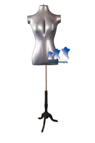Inflatable Female Torso, Mid-Size, Silver and MS7B Stand