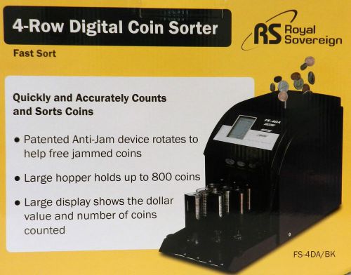 Royal Sovereign FS-4DA/BK Four Row Digital Coin Sorter New In Box