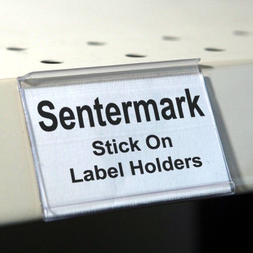 Stick on label holders 2&#034; x 1.25&#034; for flat front gondola shelving - pack of 25 for sale