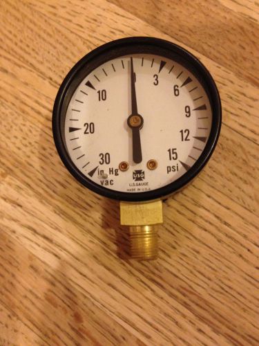 Usg 15 psi &amp; vac 30 hg pressure gauge dial 1/4&#039;&#034; npt  2&#034;dia dial for sale