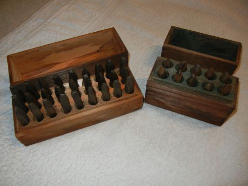 Vintage Metal Punch Stamp Die Alphabet &amp; Number Sets in wooden boxes