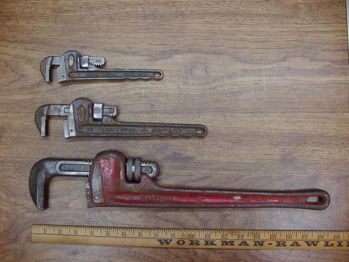Old used tools,lot of 3 craftsman heavy duty pipe wrenches,8&#034;,10&#034;,&amp; 18&#034; for sale
