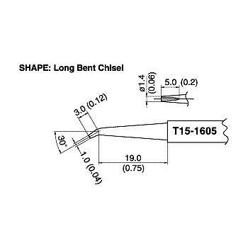 T15-1605 Series 30° Bent Chisel Solder Tip for FM-202, FP-102 Stations, 1.5mm