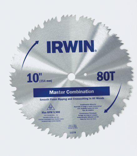 Irwin 11270 master 10-inch 80 tooth atb combination saw blade with 5/8-inch arbo for sale