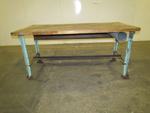 Vintage industrial butcher block workbench table green welded steel frame 72x34&#034; for sale