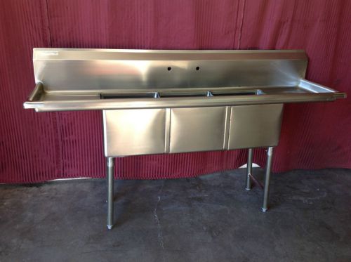 3 Compartment Sink 18X18 Bowl NSF Stainless Steel 91&#034; with Drains NEW Restaurant