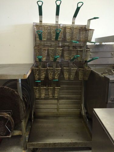 Used heavy duty commercial fryer rack with 14 fryer baskets for sale