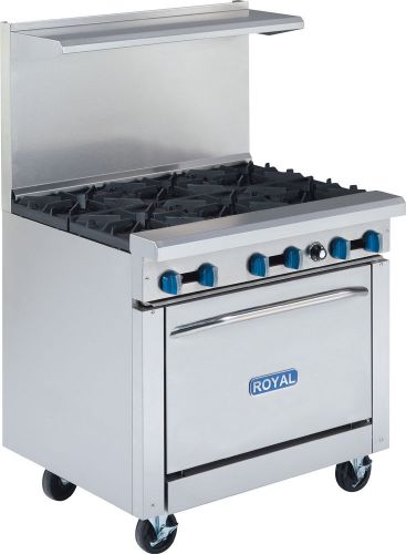Royal range rr-6 commercial six (6) burner restaurant range 36&#034; with oven for sale