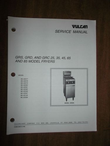 Vulcan gas fryer service repair manual grs grd grc 25 35 45 65 85 wiring diagram for sale