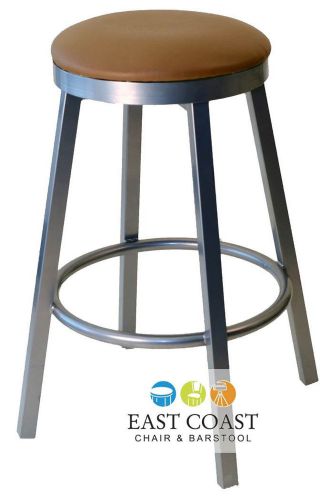 New Steel City Backless Swivel Bar Stool with Silver Base &amp; Tan Seat