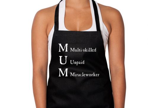MUM Multiskilled Underpaid Miracle Screen Print Black Apron Annabel Trends New