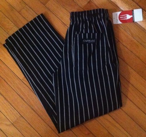 Chef Works Resturant Pants Black &amp; White Striped New w/ Tags!  Small - 2 Pairs
