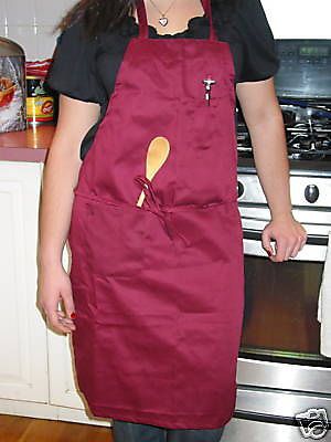 Restaurant bib apron full length 2 pockets-burgundy new for sale