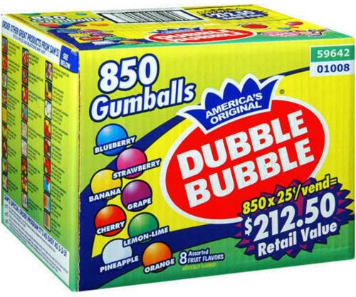 Dubble bubble 1&#034; gumballs vending candy gumball 850 assorted fruit bulk double for sale