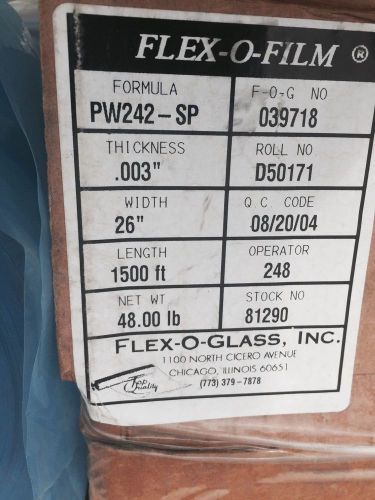 Flex-o-film polyethylene packing &amp; bagging film (pw242-sp) 26&#034; x 1500&#039; for sale