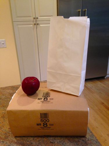 #8 White Kraft Paper Merchandise / Grocery / Lunch Bags 500 ct Back to School