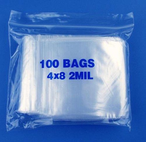 100 of 4 x 8&#034; 2mil Reclosable Poly Clear Zip Lock Bags *US FAST FREE SHIPPING*