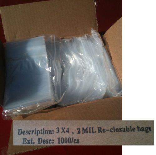 1000 3x4&#034; Baggies ZIP LOCK Bags Clear 2MIL (10x100count) Poly BAG RECLOSABLE
