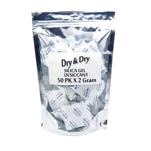 2 gram X 50 PK &#034;Dry &amp; Dry&#034; Silica Gel Desiccant - FDA Compliant Food Safe