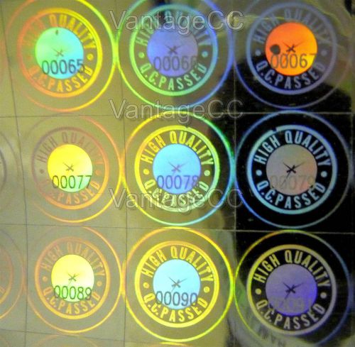 432x Hologram &#034;High Quality Q.C. Passed&#034; NUMBERED Stickers 12mm Square Labels