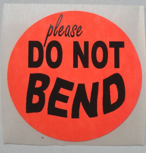 200 &#034;do not bend&#034;  round 1.5&#034; labels. fluorescent red for sale