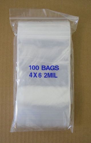 Lot of 100 4x6 4&#034; x6&#034; 2 Mil Clear Plastic Zip Zipper Locking Ziplock Bags