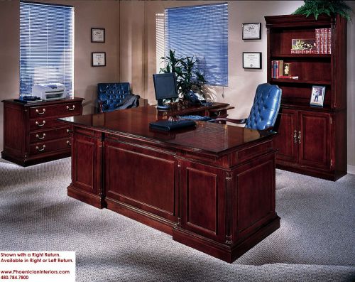 Executive l shaped desk with overhang cherry and walnut wood office furniture for sale