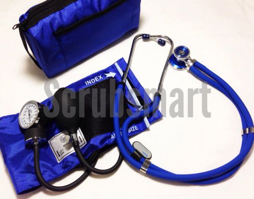 Blood Pressure BP Cuff Monitor and Sprague Rappaport Stethoscope Set Kit - Royal