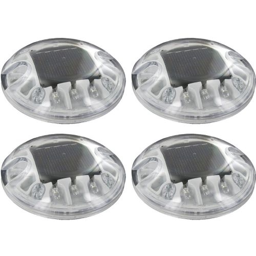 4 pack solar white led round polycarbonate road stud deck dock path light for sale