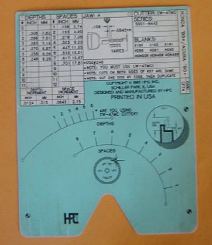 HPC 1200 CF74 Code card  For Honda 1988+ / Acura 1990+ 8 cut locks