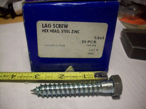 63 NEW 1/2x3 Hex Lag Screw / Lag Bolt STEEL Zinc Plated