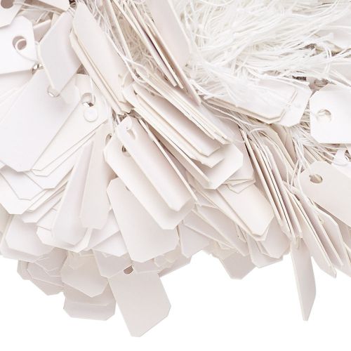 Lot of 100 Small 1 x 1/2 inch White Paper Jewelry Price Label Tags with String
