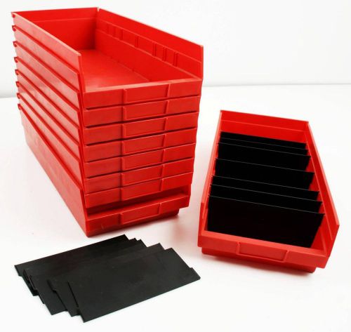 (11) RED AKRO-MILS BIN LOT shelving hanging plastic stacking parts hardware box
