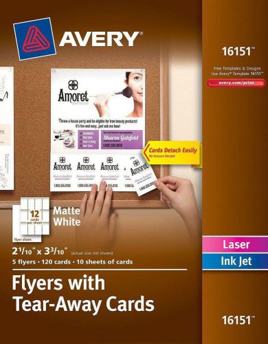 Avery Matte White Flyers with Tear-Away Cards, 2.1 x 3.3&#034;, Pack of 120 Cards