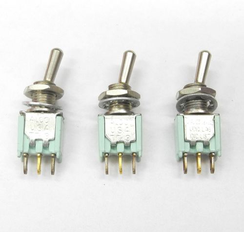 Lot Of THREE Alco TT13D-2T SPDT On-On 3/16&#034; Bat Handle Tiny Toggle Switches. MS
