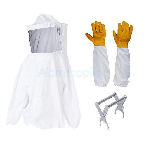 Professional beekeeping set jacket veil protect suit+gloves+bee hive frame grip for sale