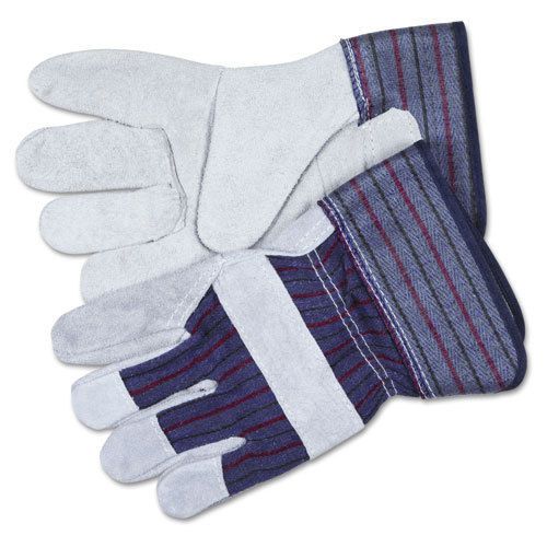 Mcr safety split leather palm gloves, gray, pr - crw12010l for sale