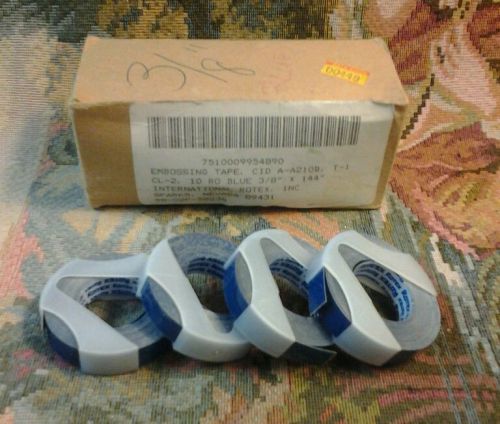 4 Rolls ROTEX Embossing Tape Glossy Blue  3/8&#034; x 144&#034; inches NEW Label Labeling