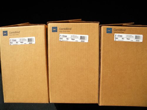 THREE NEW BOXES  ( 150 )  2&#034; INCH  GBC  PLASTIC BINDING - color  BLACK -