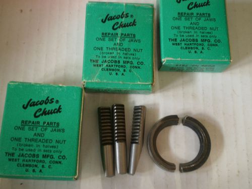 3 SETS OF NEW JACOBS U2 jaws &amp; threaded nut to repair 2A &amp; 2B drill chucks USA