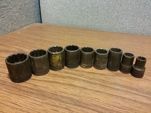 Vintage proto los angeles 9pc 1/2&#034; drive 12 point sae sockets 1-1/16&#034; - 7/16 for sale