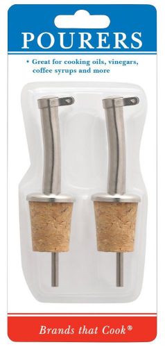 2 HIC Metal POUR SPOUTS WITH DUST CAP with Natural Cork Inserts bottle pourers