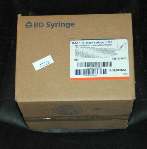 100 bd 329652 precisionglide 1ml insulin syringe 26g 1/2&#034; new &amp; sealed for sale