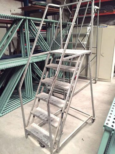 6 Step Metal Rolling Warehouse Ladder