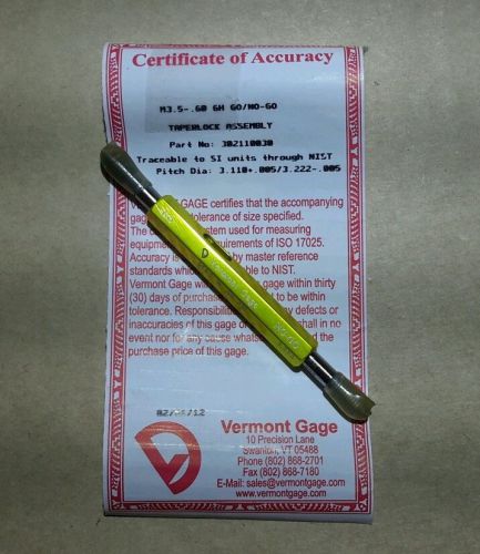 Thread gage m3.5 x .60 6h go/no thread gage with handle vermont gage for sale