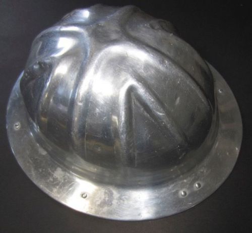 Vtg. BF McDonald Full Brim Metal Aluminum Hard Hat Leather Liner Logging Mining