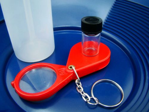10&#034; blue gold pan-snuffer bottle-glass vial-magnifying glass-panning kit mining for sale