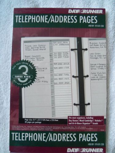 Day Runner Telephone/Address Pages 5 1/2 x 8 1/2 Inches (001-230) NEW