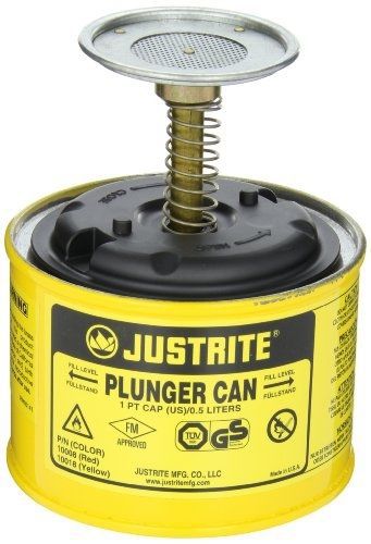 Justrite 10018 Steel Plunger Can, 0.5L Capacity, Yellow