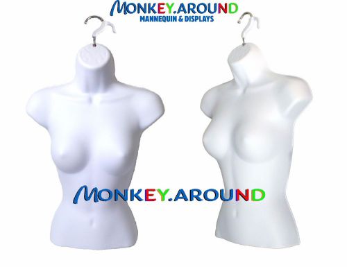 White Female MANNEQUIN Dress Hip Torso Body Form+1 Metal Hanger, Display Woman&#039;s
